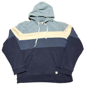 Marine Layer Hoodie Men Medium M Pullover Sweatshirt Striped Colorblock Blue